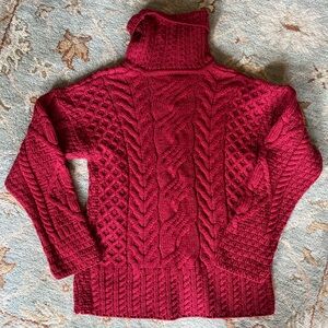 CarraigDonn Ireland Aran Chunky Cable Knit Merino Wool Turtleneck Sweater, XL